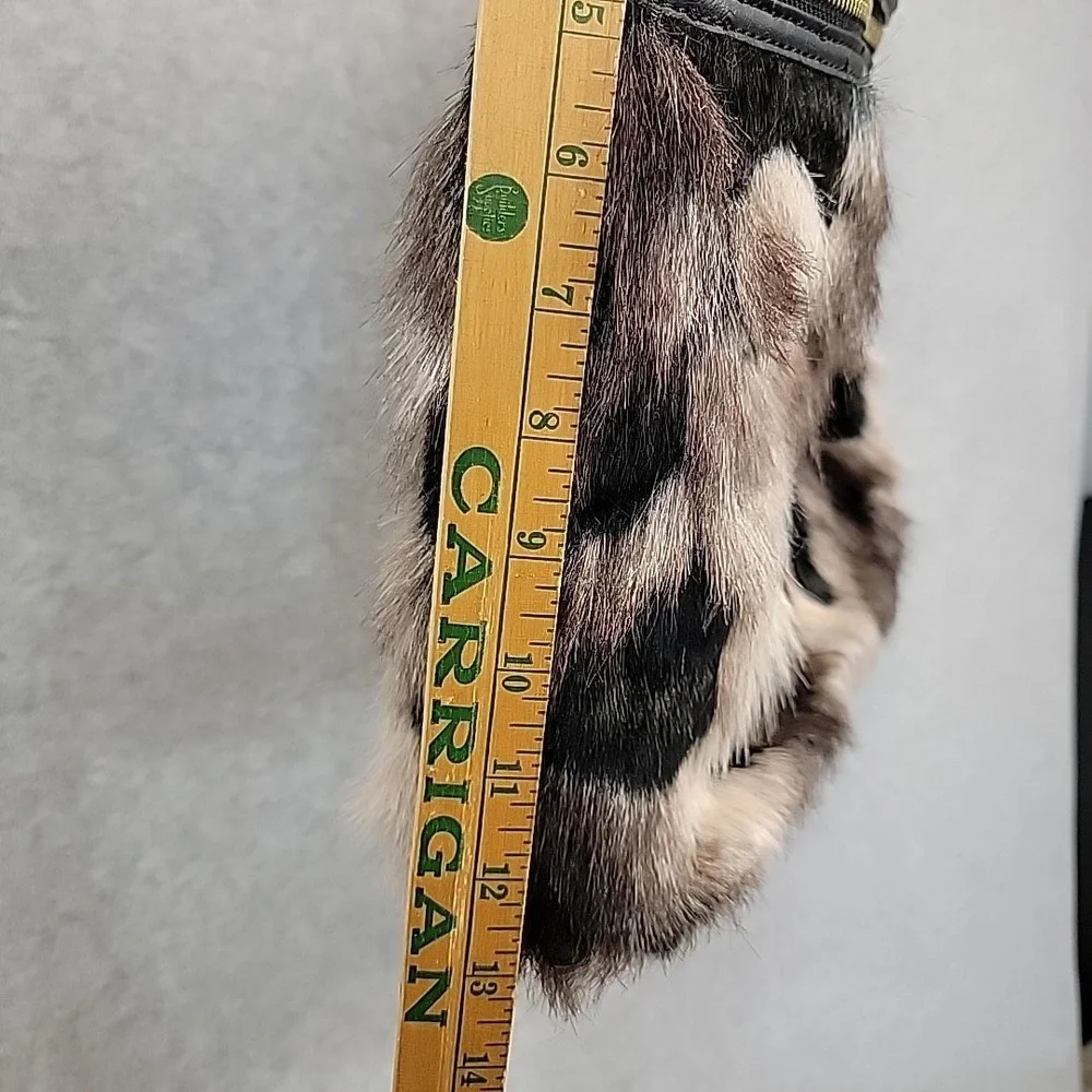 DEESIGNS Purse‎ By Ocleppo Hobo Shoulder Bag Faux Black Leather & Fur Statement